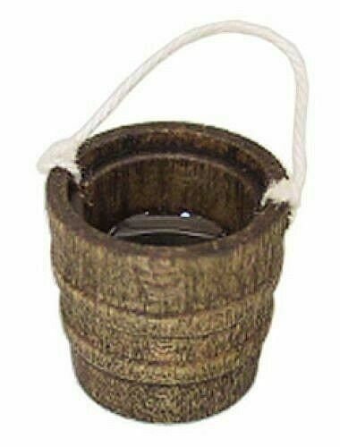 Dollhouse miniature wooden bucket with water