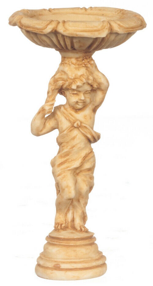 Dollhouse miniature cherub bird bath
