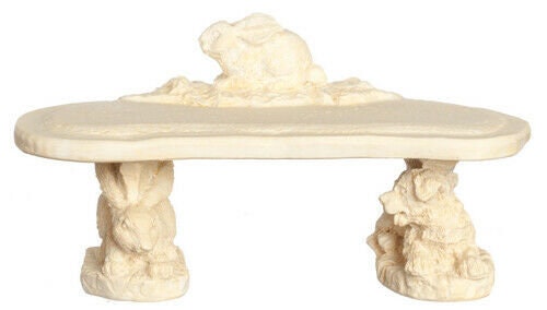 Dollhouse miniature ivory bunny bench, 2 pieces