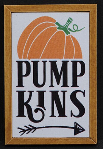Dollhouse Miniature Pumpkins Picture with Oak Frame