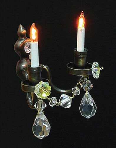 Dollhouse Miniature Double Candle Crystal Wall Sconce 12V