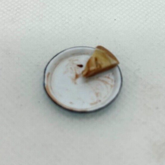 Dollhouse miniature piece of pie in flow blue pie pan handcrafted