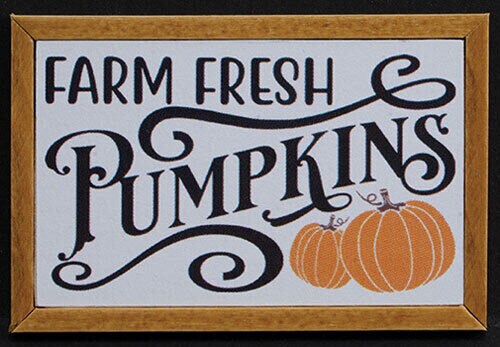Dollhouse Miniature Farm Fresh Pumpkins Picture with Oak Frame