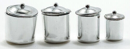 Dollhouse Miniature Stainless Steel Canister Set of 4