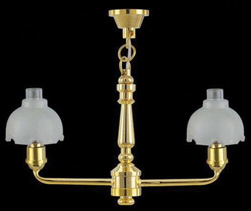 Dollhouse Miniature 2-Arm Bell Shade Chandelier - Electric 12V
