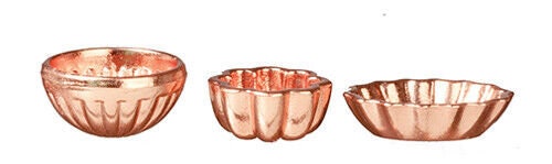 Dollhouse Miniature Small Copper Cake Pan Set of 3