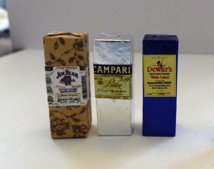 Dollhouse Miniature Set of 3 Liquor Boxes - Handcrafted