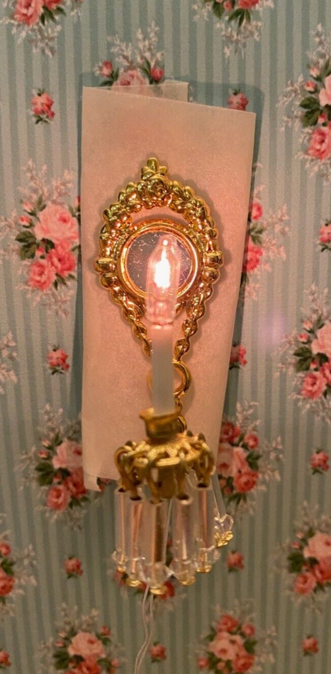 Miniature Dollhouse PinkCrystal Wall Sconce 12V-Handcrafted by Warren Richardson