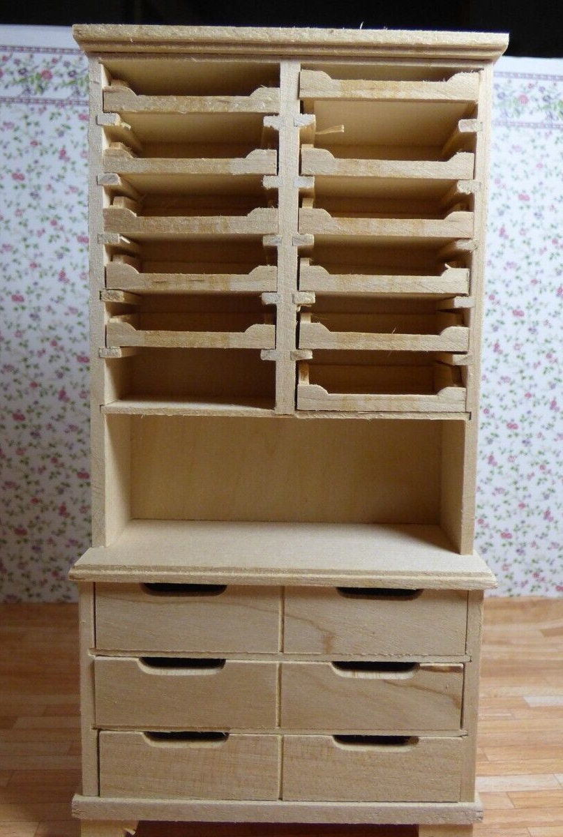 Dollhouse Miniature Unfinished Display Cabinet with Drawers/Trays by JiaLi