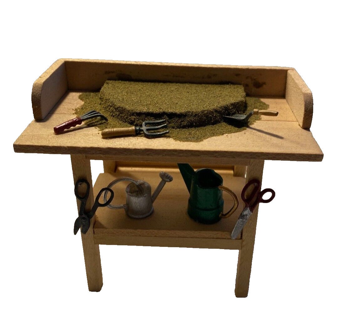 Dollhouse Miniature Potting Bench with Tools