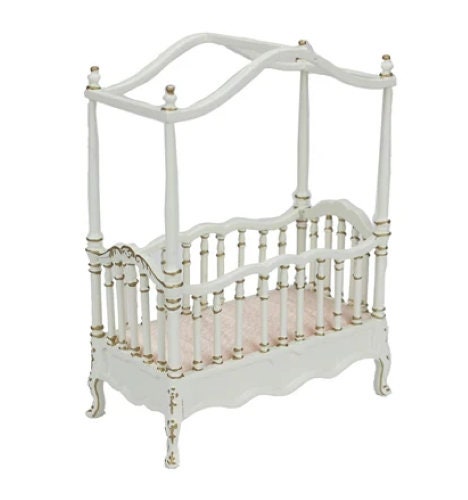 Dollhouse Miniature White and Gold Victorian Crib