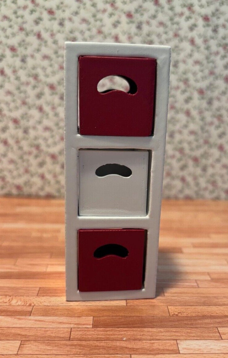 Dollhouse Miniature 3 Shelf Unit in White with 3 Storage Boxes