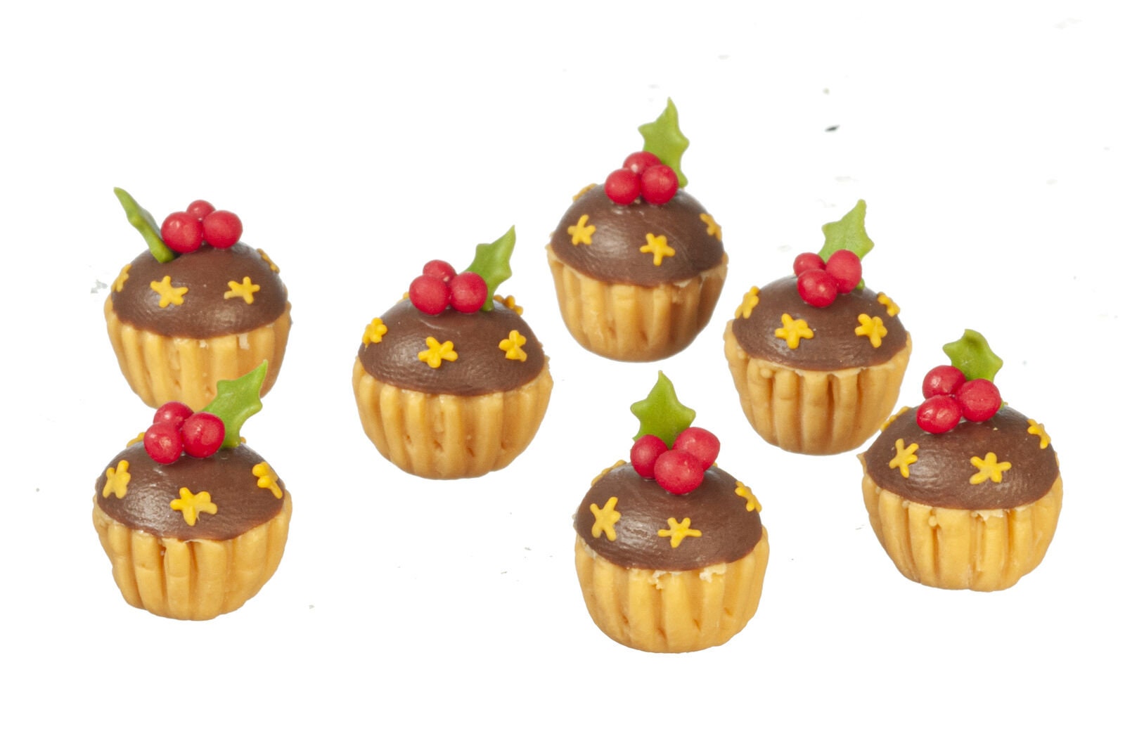 Dollhouse Miniature Chocolate Cupcakes Set of 7
