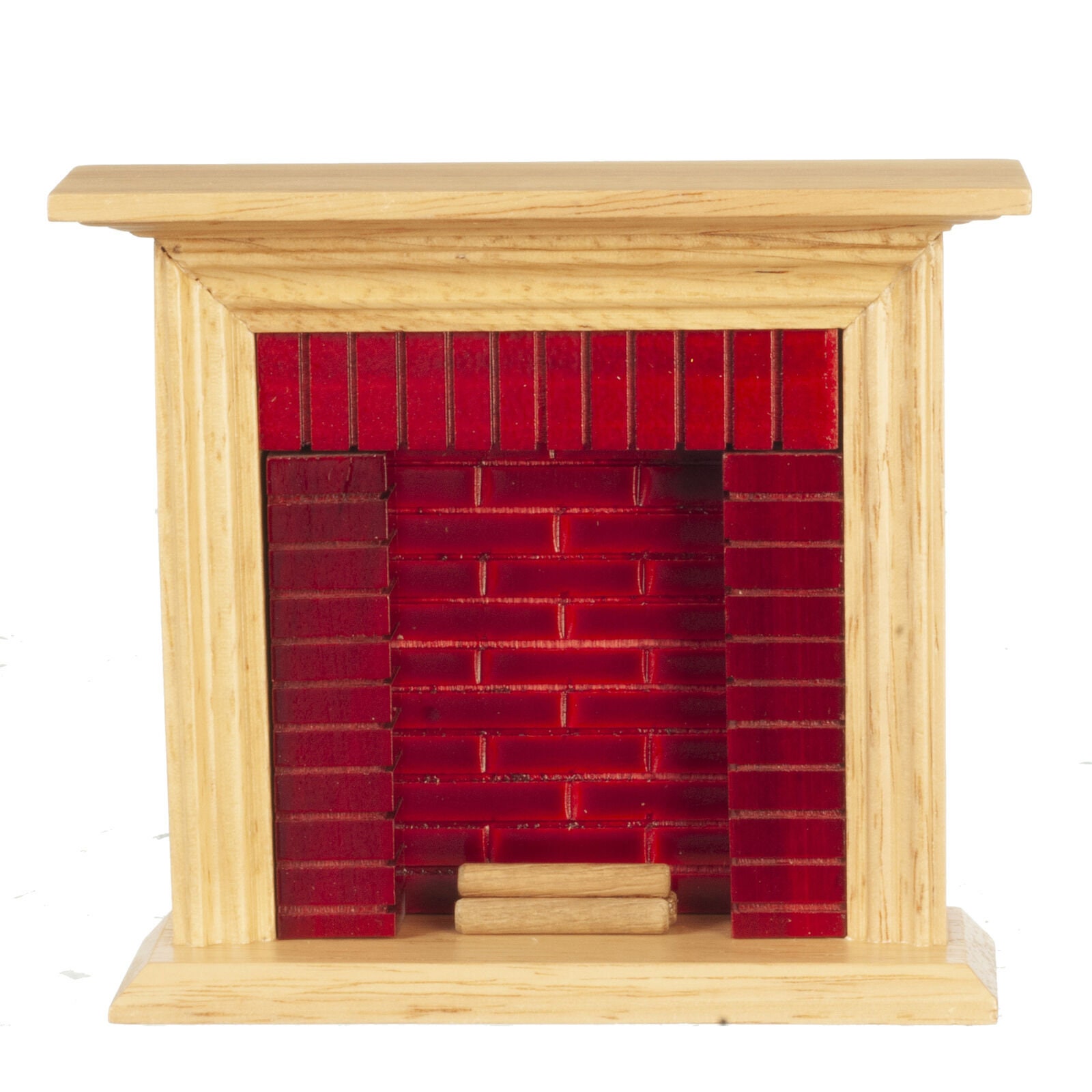Dollhouse Miniature Oak Fireplace with Bricks