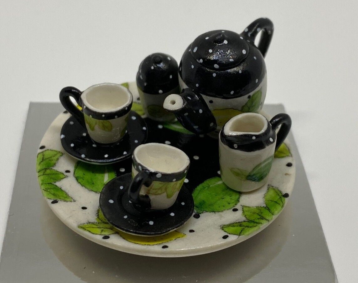 Dollhouse Miniature Tea Set Lime Themed- Handcrafted