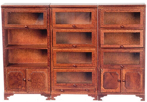 Dollhouse Miniature Set of 3 Lawyer's Bookcases in Walnut