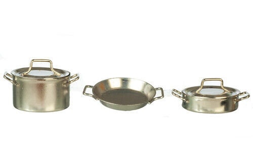 Dollhouse Miniature Nickel Pot & Pan Set of 5