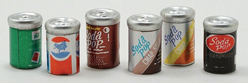 Dollhouse Miniature Pop Cans, Set of 6