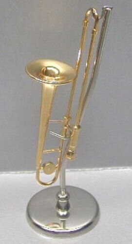 Dollhouse Miniature Trombone with Stand 3-1/4"L with Case