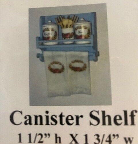 Dollhouse Miniature Canister Shelf Kit with 3 Canisters, Utensils and Towels