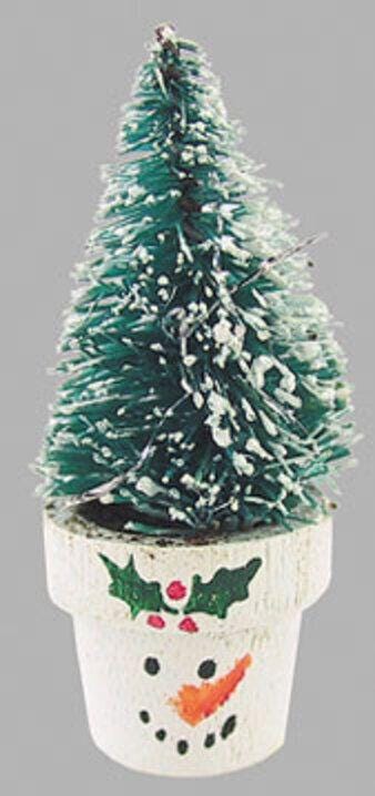 Dollhouse miniature tree in snowman flower box