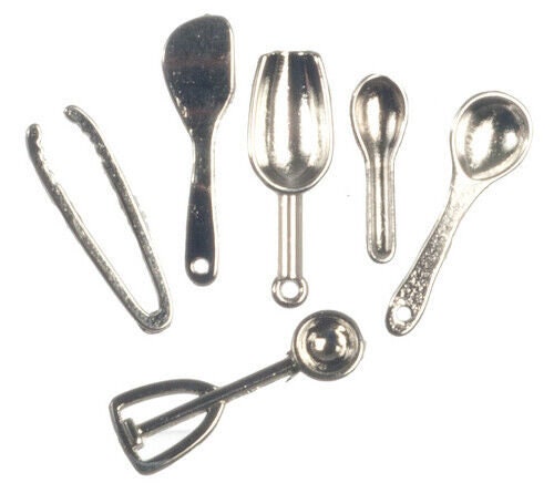 Dollhouse Miniature Silver Utensils, Set of 6