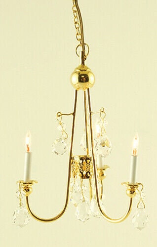 Miniature Dollhouse Gold Crystal Chandelier Chandelier 12V
