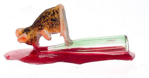 Dollhouse Miniature Mouse Lying Down with Wine