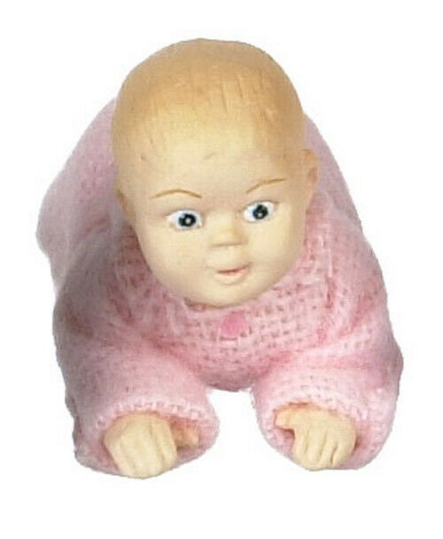 Dollhouse miniature crawling baby, pink, by falcon miniatures