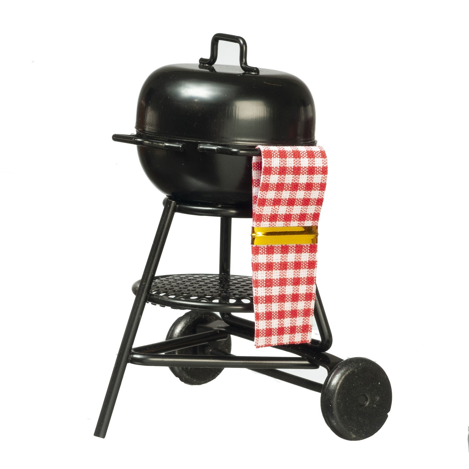 Dollhouse miniature round charcoal grill with towel