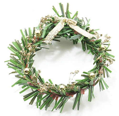 Dollhouse miniature wreath with gold bows