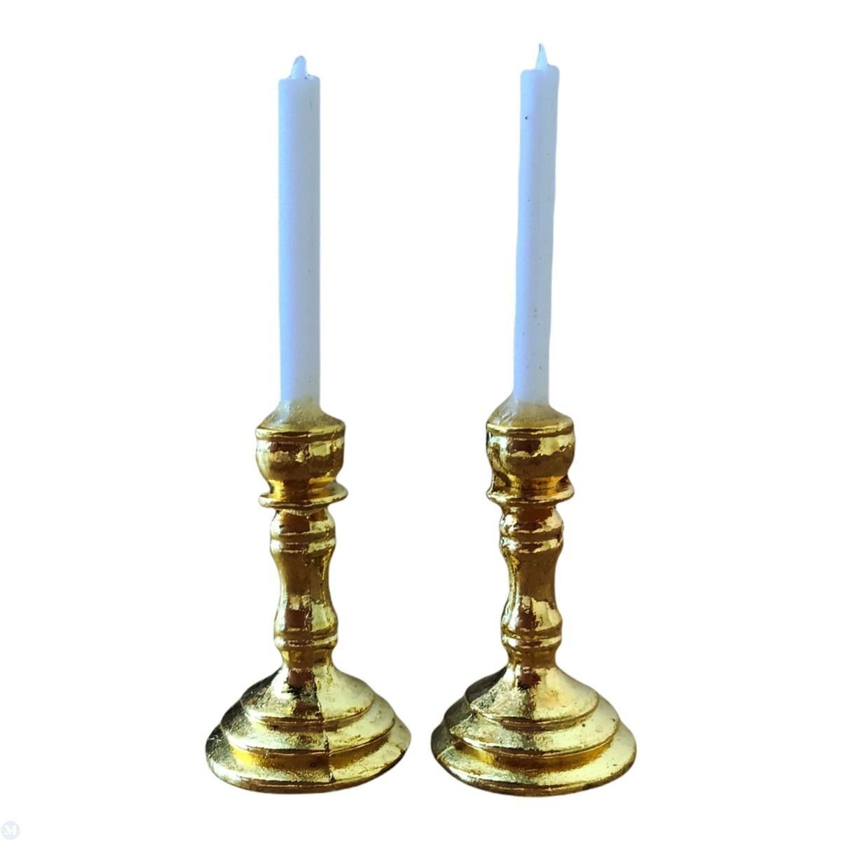 Dollhouse miniature brass candlesticks by mini mundus