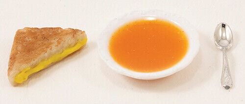Dollhouse miniature grilled cheese and tomato soup
