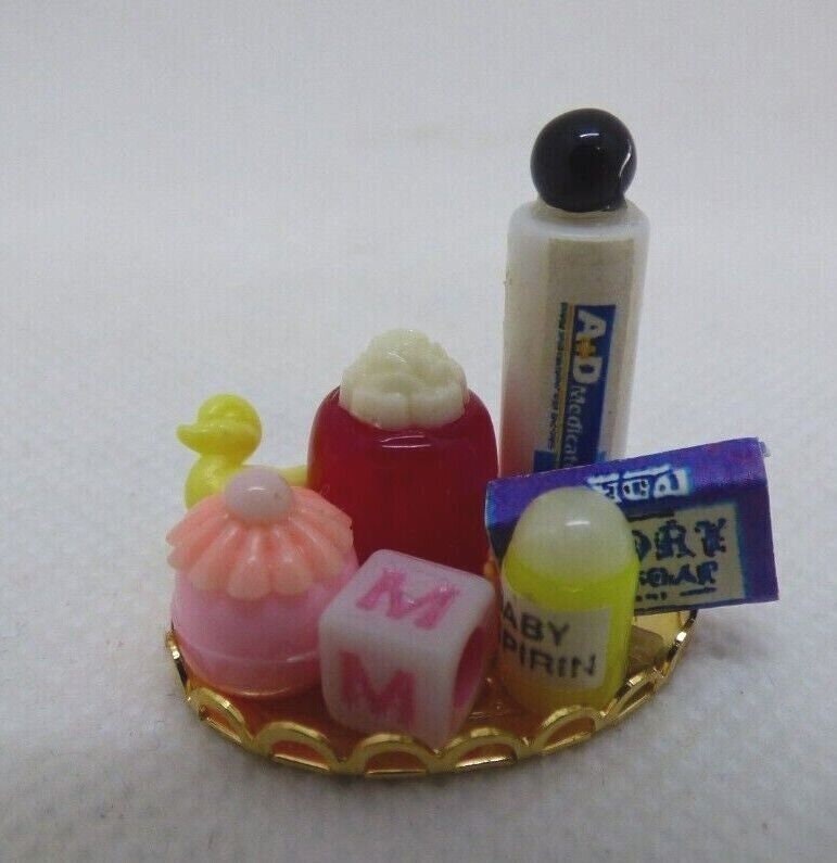 Dollhouse miniature pink baby tray, handcrafted