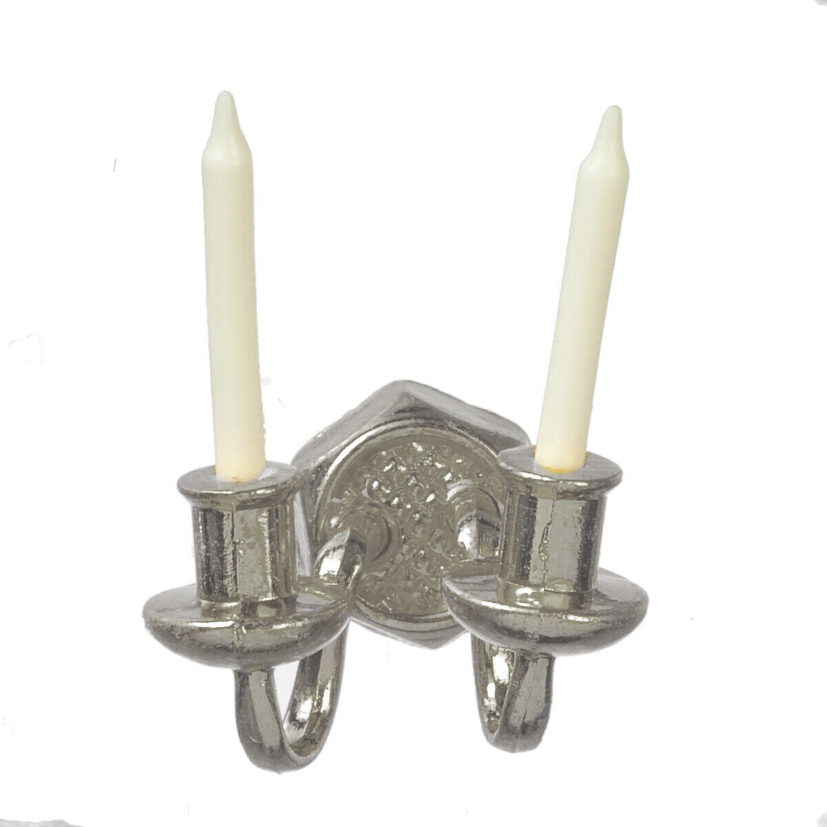 Dollhouse miniature 2-candle sconce, non-working, silver