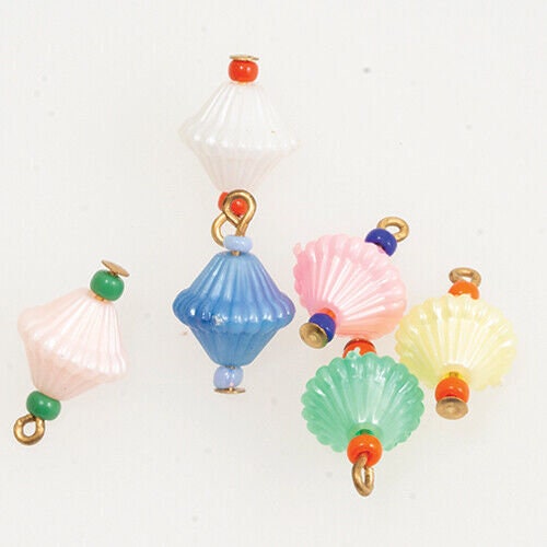 Dollhouse miniature lantern ornaments, pastel, set of 6