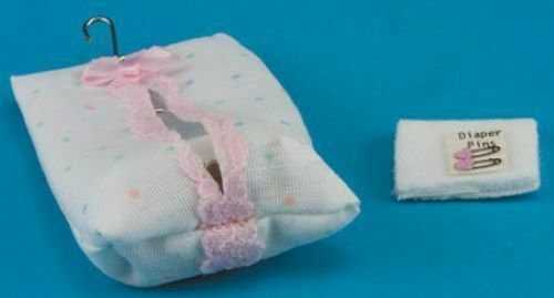 Dollhouse miniature diaper stacker pink and white handcrafted