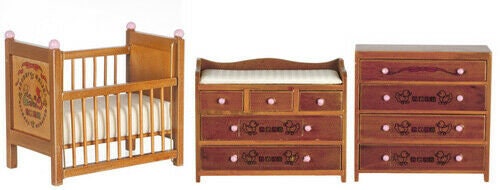 Dollhouse miniature abc baby room set of 3 in walnut