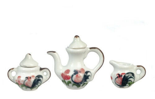 Dollhouse miniature ceramic teapot set of 5