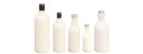 Dollhouse miniature assorted bottles - 5 pieces - white