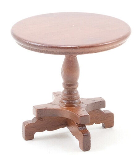 Dollhouse miniature round walnut end table