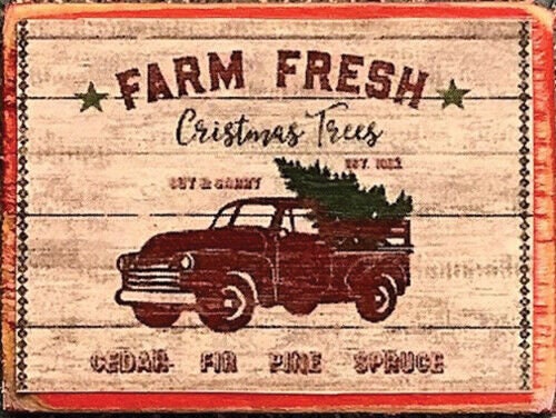 Dollhouse miniature decor board sign - red truck farm fresh