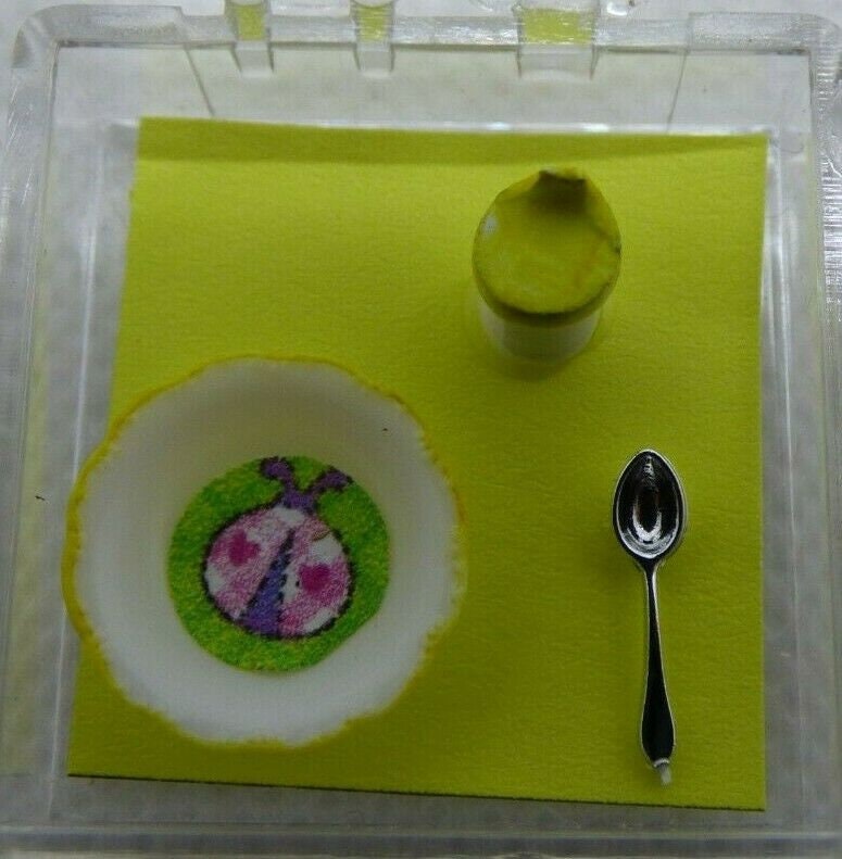 Dollhouse miniature baby dish set yellow ladybug