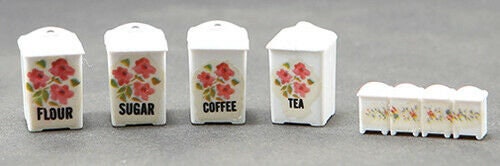 Dollhouse miniature pink floral canister set by chrysnbon