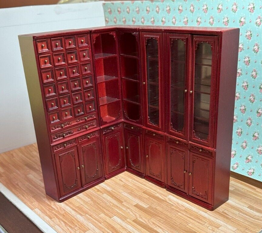 Dollhouse miniature 4 piece library set in mahogany by jia-li