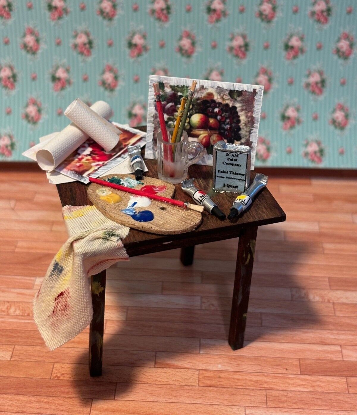 Dollhouse miniature art table handcrafted by taylor jade