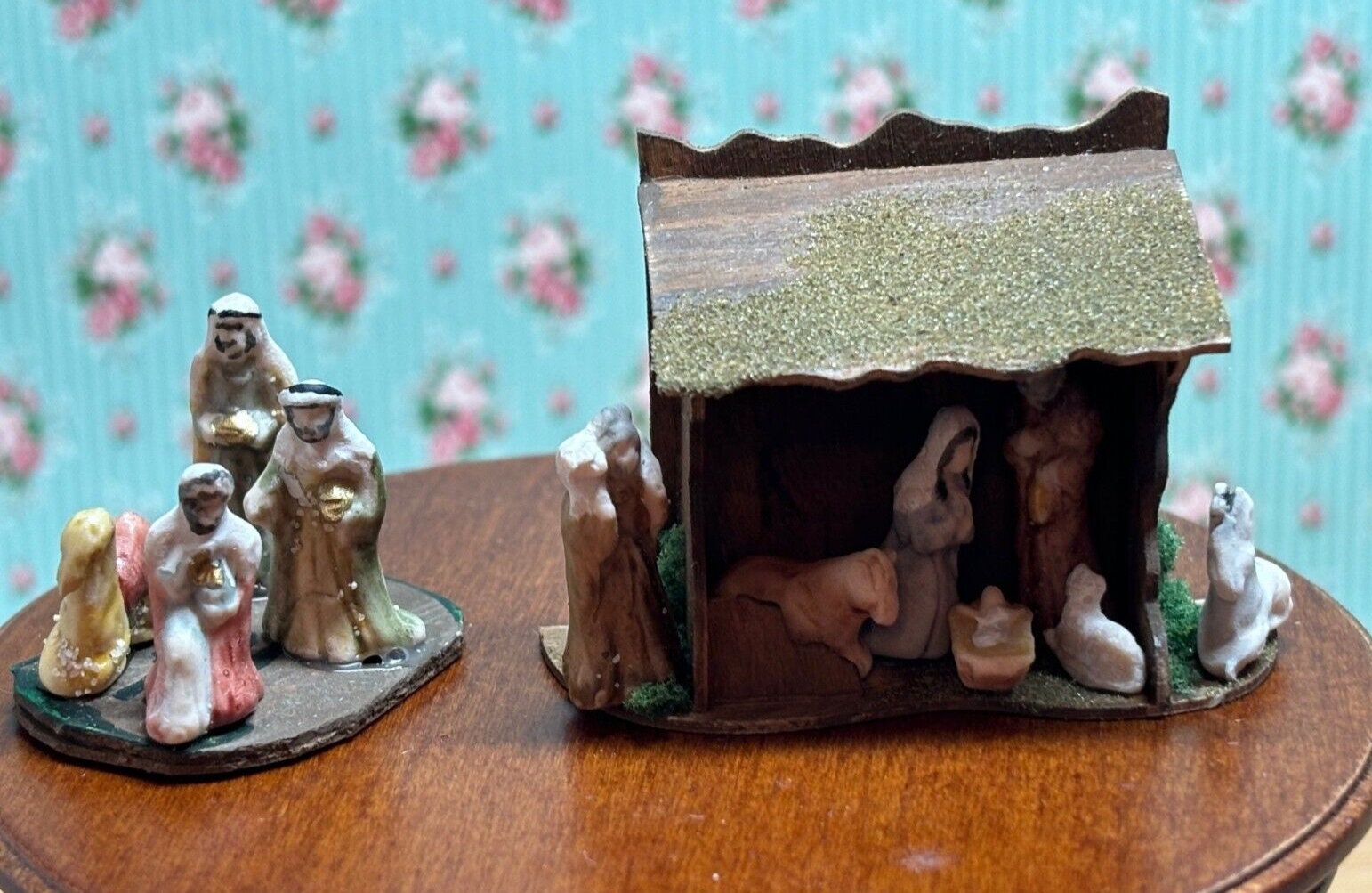 Dollhouse miniature nativity scene handcrafted