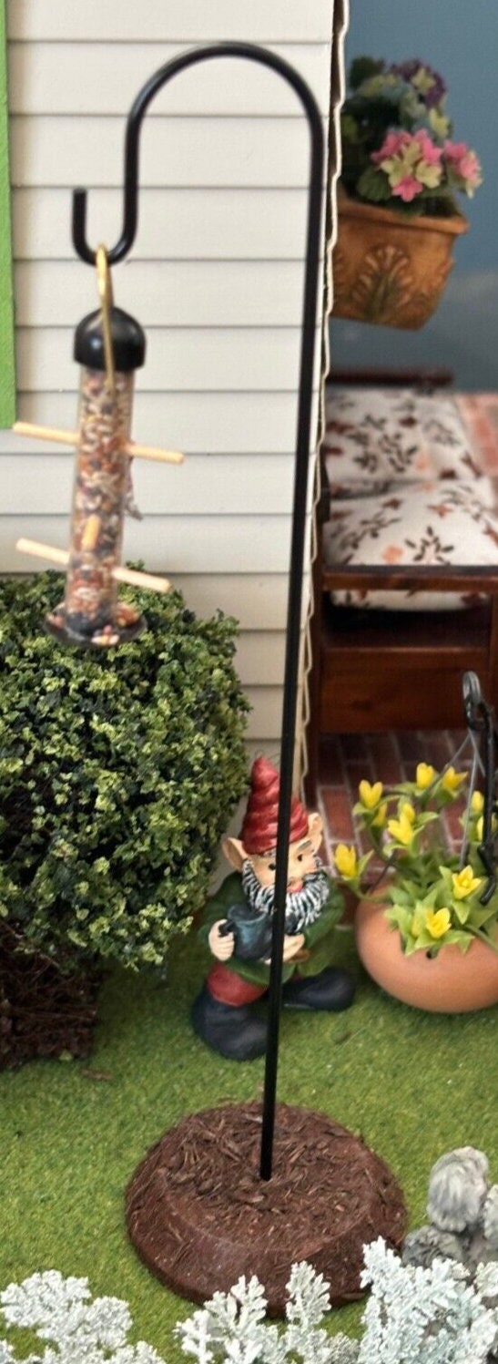 Dollhouse miniature birdhouse with red bird - handcrafted