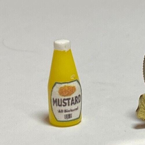 Dollhouse miniature bottle of yellow mustard - handcrafted