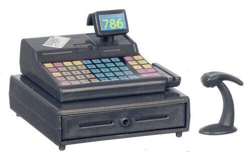 Dollhouse miniature modern cash register with scanner